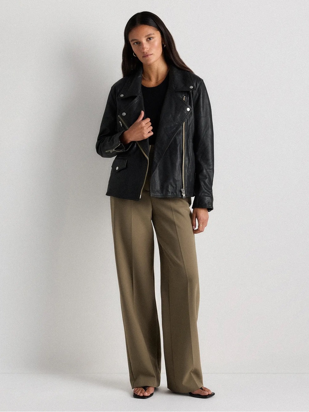 QUINCE “100% Leather Oversized Biker Jacket”
 - Size: M in BLACK - Picture 9 of 11